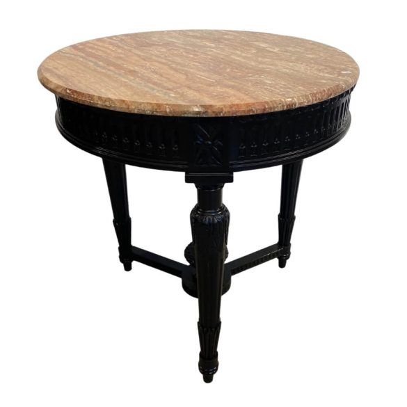 Eklektikus Asztal, Márvány Tetővel, Fekete Fa Díszes Vázon