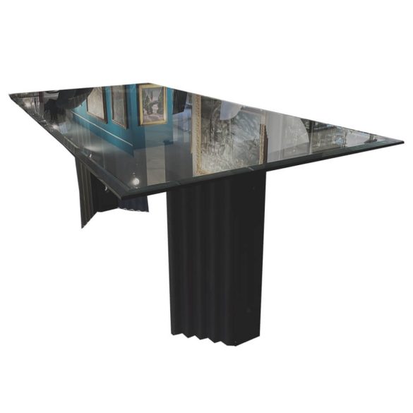 Olasz Design Industrial Vas Asztal Fekete Lábakkal Üveglappal