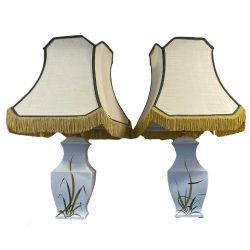 1930-As Évek Kézzel Festett Asztali Lámpa Párban