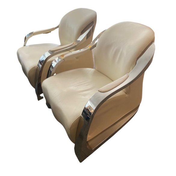 Design aluminium fehér bőr fotel pár