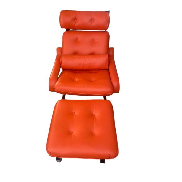 Reinhold Adolf Bőr narancs színű design fotel és lábtartó