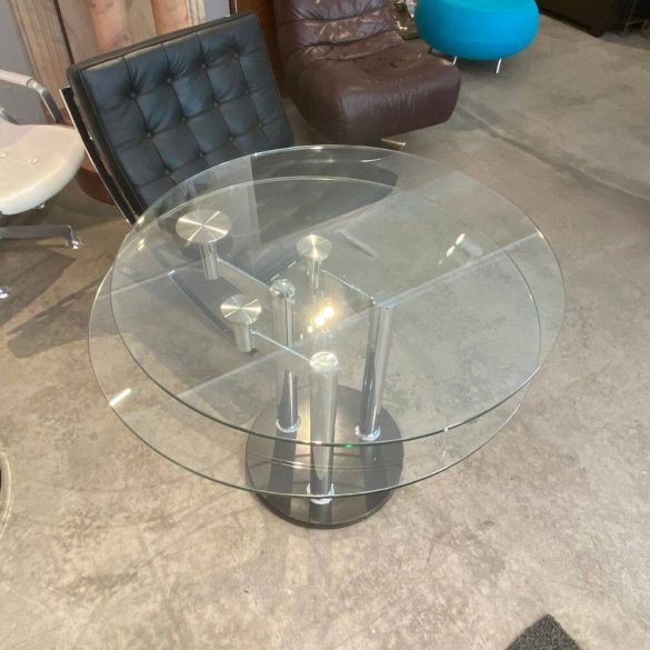 Széthajtható kerek üveglapos asztal 