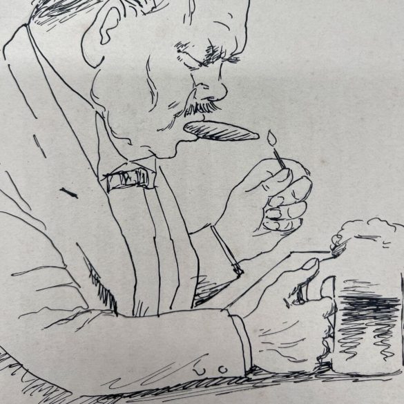 Carl Josef: Szivarra gyújtó (karikatúra)