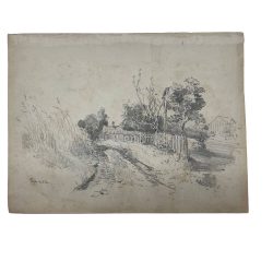    XIX. századi festő, feltehetően:  William Hahn (1829 - 1887): Faluvége
