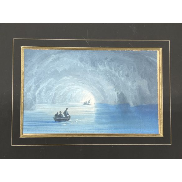 Ism. olasz festő, 1850 körül: Kék barlang (Capri sziget) - A nápolyi öböl látképe (Párkép)