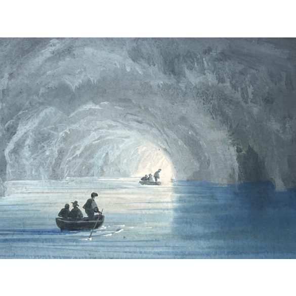 Ism. olasz festő, 1850 körül: Kék barlang (Capri sziget) - A nápolyi öböl látképe (Párkép)