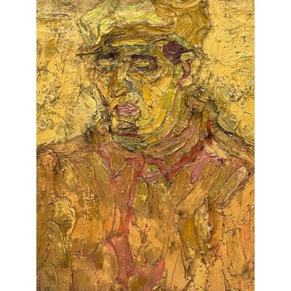 Eisenmayer Tibor: Sapkás férfi portréja (hátoldalán absztrakt kép)