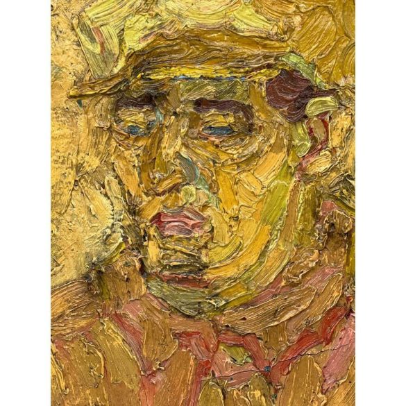 Eisenmayer Tibor: Sapkás férfi portréja (hátoldalán absztrakt kép)