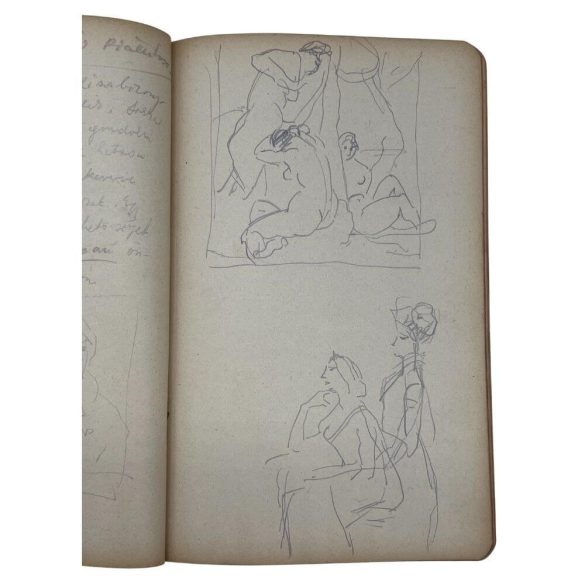 Darvassy István (1888-1960): Vázlat füzet (60 oldal)
(Benne vázlatrajzok, aktok, portrék, illetve kaligrafikus emlékezései)