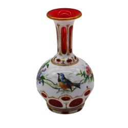    Kézzel festett Bieder üvegpalack madár és természetábrázolással (dugó nélkül) 