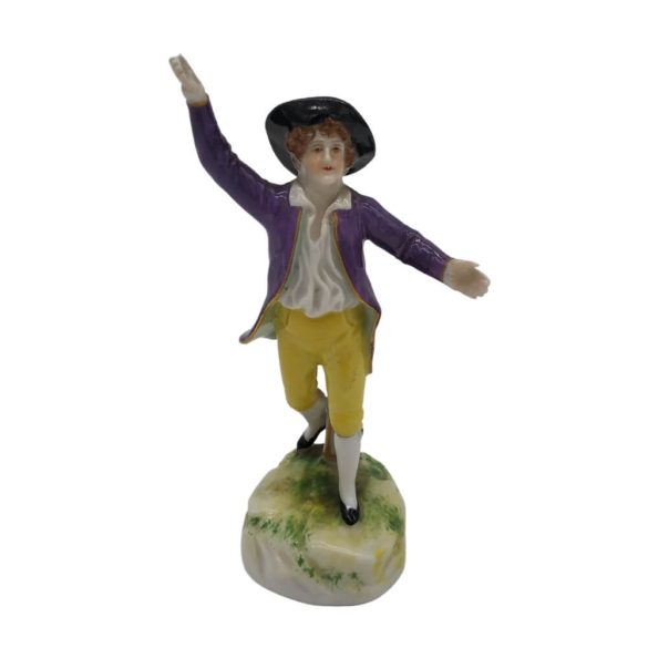 Nápolyi Porcelán Figura - Lila Öltönyös Széttárt Karú
