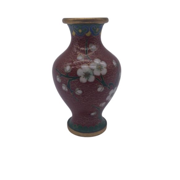 Kínai Kisméretű Zománc Váza Bordó Cseresznyevirágos 8 cm