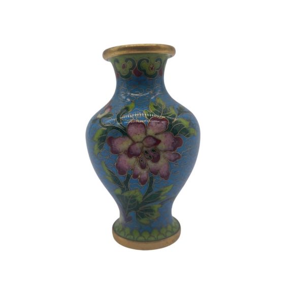 Kínai Kisméretű Zománc Váza Kék Cseresznyevirágos 8 cm