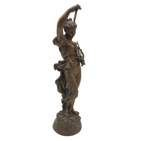 Hárfát tartó női szobor - ón-  