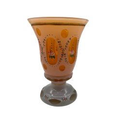 Biedermeier virágos narancs-fehér talpas pohár