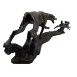 Art Deco stílusú bronz szobor- nyúlhajtás-  