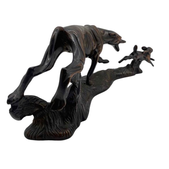 Art Deco stílusú bronz szobor- nyúlhajtás-  