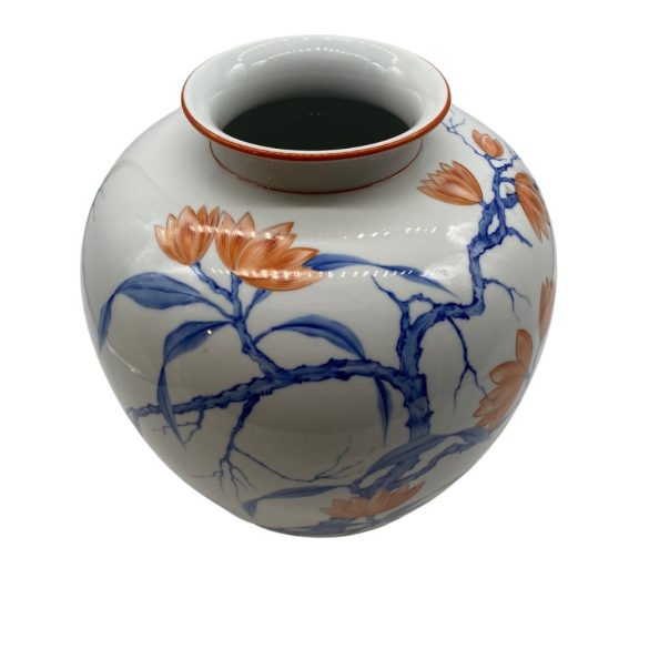 Rosenthal nagyméretű porcelánváza Fritz von Stockmayer japanizáló színes festményével. 1940-es évek