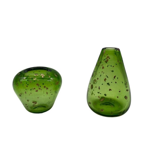 Zöld-arany kisméretű üveg váza pár