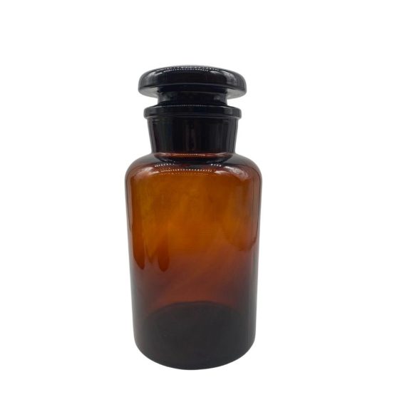 Óriás patika üveg, áttetsző karamell színű, csiszolt üveg dugóval